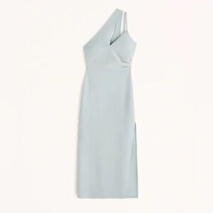 Abercrombie & Fitch Asymmetrical Ruched Maxi Dress in Light Blue/Green